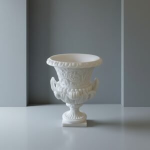 Makrana White Marble Hand-Carved Planter & Plant Stand