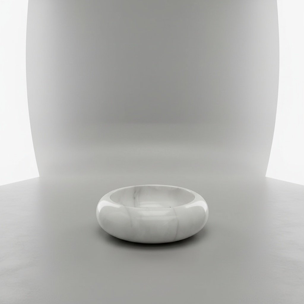White Marble Low-Profile Vessel Basin with Soft Curves - Polished Finish