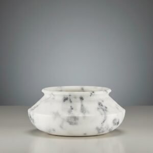 Handcrafted Curved White Marble Vase with Soft Grey Veining