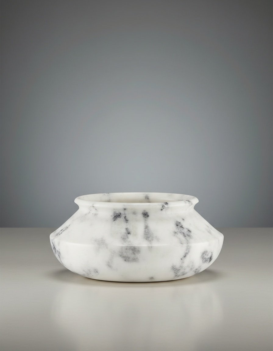 Handcrafted Curved White Marble Vase with Soft Grey Veining