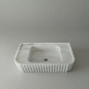 Carrara White Marble Fluted Floating Wall-Mount Vanity Sink