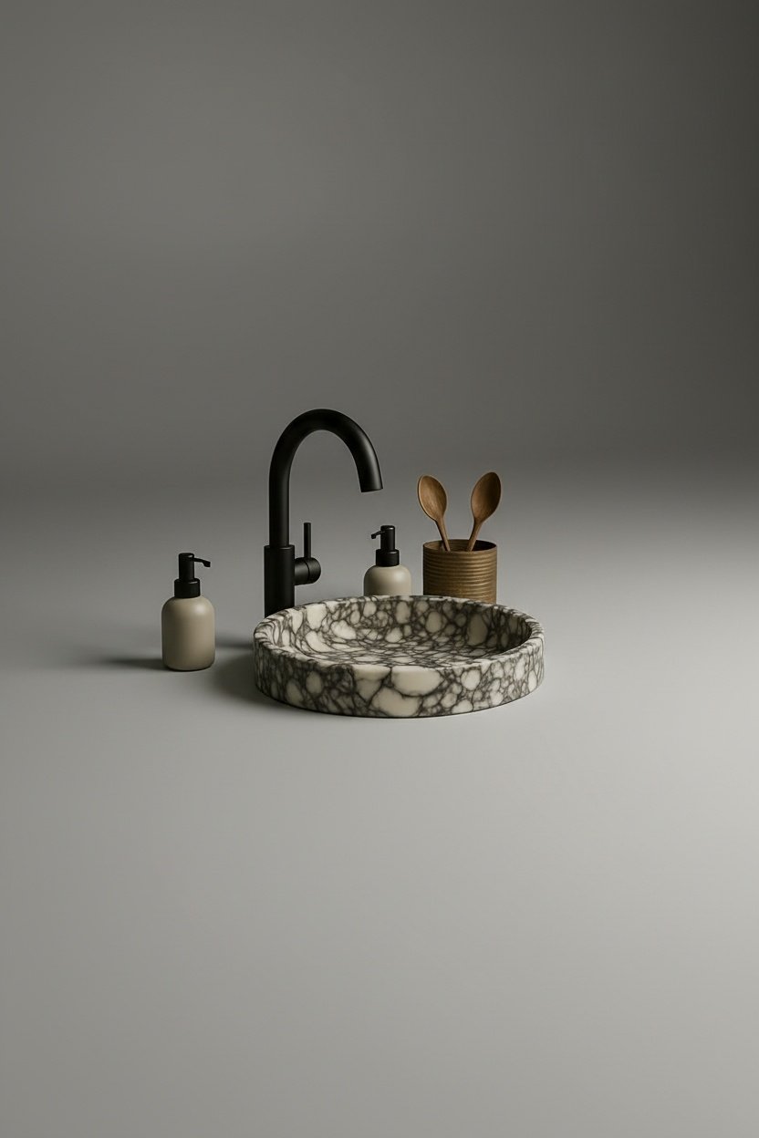 Calacatta Viola Marble Vessel Sink - Hand-Carved Bathroom Countertop Basin