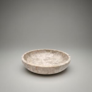 Natural Marble Shallow Serving Bowl with Soft Organic Veining