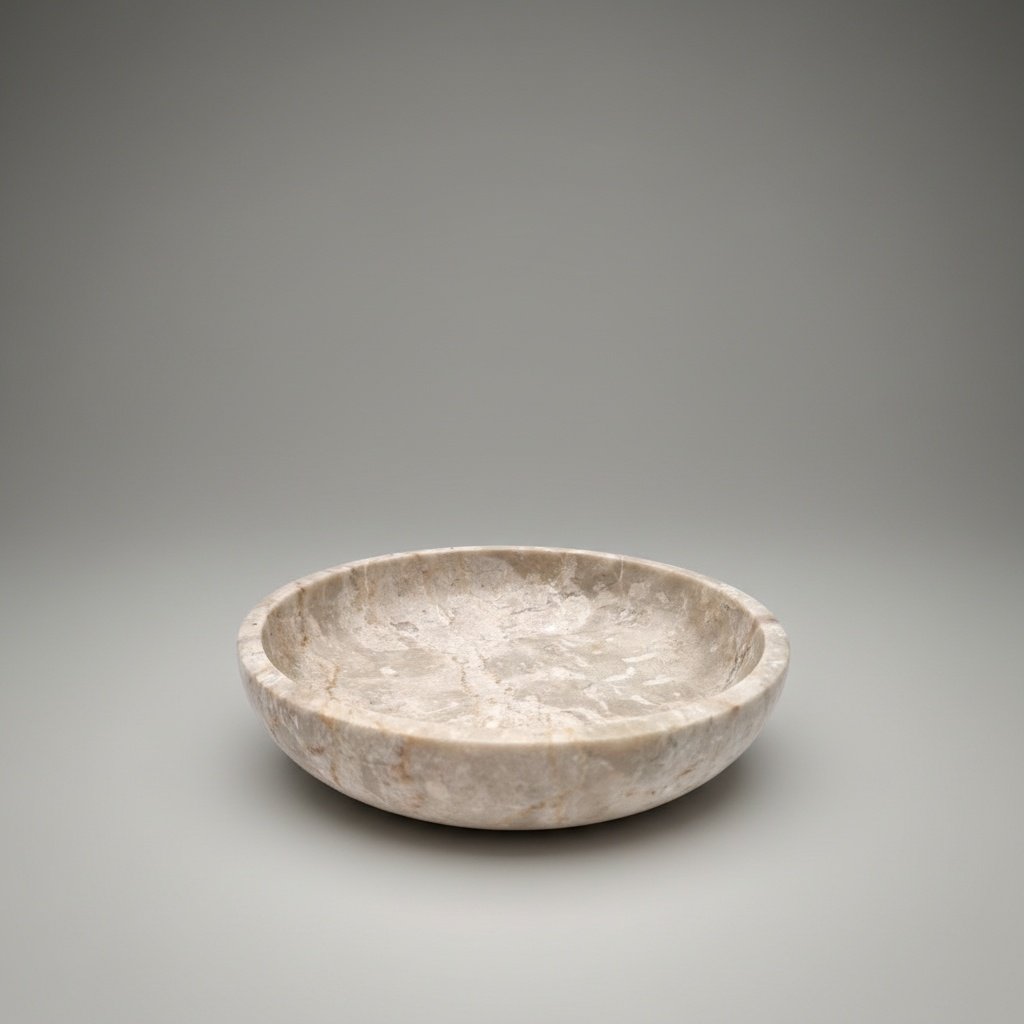 Natural Marble Shallow Serving Bowl with Soft Organic Veining
