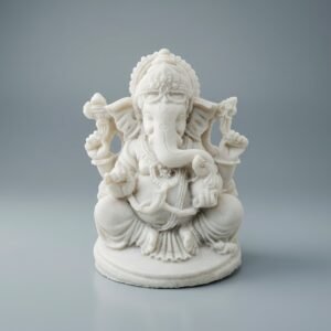 Handcrafted Marble Lord Ganesha Idol - Seated Ganpati Murti for Puja, Mandir & Home Decor
