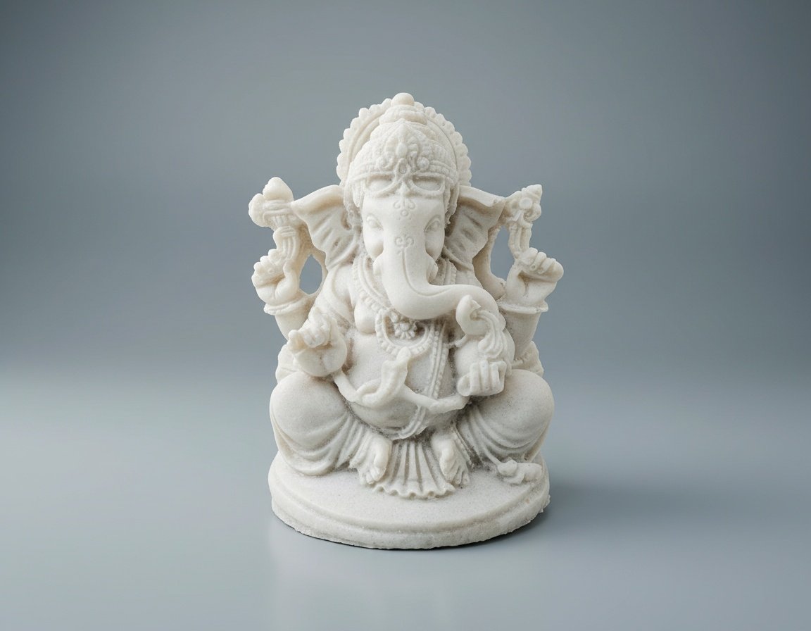 Handcrafted Marble Lord Ganesha Idol - Seated Ganpati Murti for Puja, Mandir & Home Decor