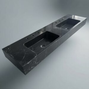 Toros Black Marble Wall-Mount Double Basin Bathroom Sink, Polished