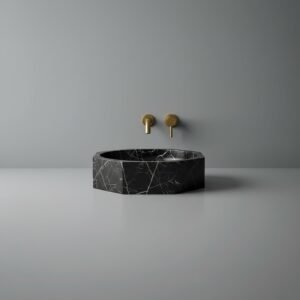 Faceted Geometric Black Marble Vessel Sink