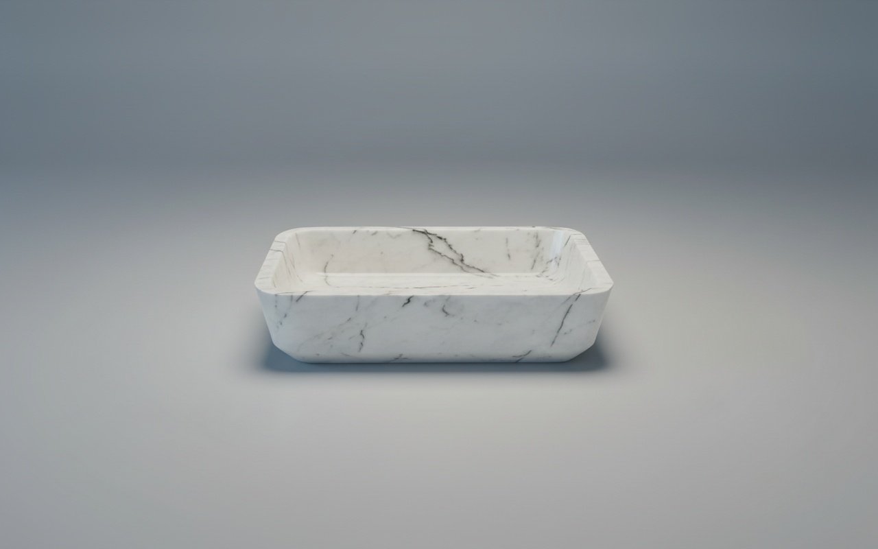 Carrara White Marble Wall-Mount Rectangular Bathroom Sink