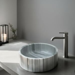 Handcrafted Gray Marble Bathroom Vessel Sink