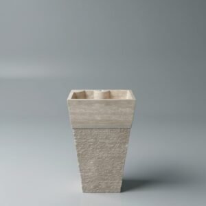 Travertine Marble Rectangular Pedestal Sink Freestanding Natural Stone Basin
