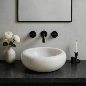 Carrara White Marble Bathroom Sink – Handcrafted Natural Stone Basin