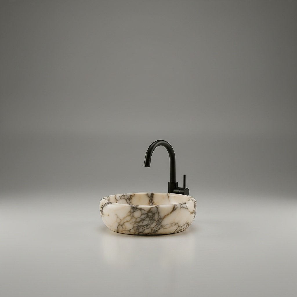 Calacatta Viola Marble Vessel Sink – Handcrafted Polished Bathroom Vanity Basin with Dramatic Plum Veining