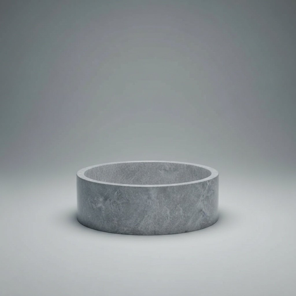 Tundra Grey Marble Above-Counter Bathroom Sink – Polished Natural Stone Vessel Basin