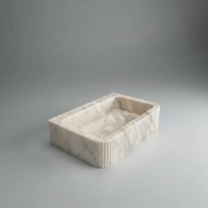 Calacatta Gold Marble Fluted Wall-Mount Bathroom Vanity Sink - Floating Integrated Basin