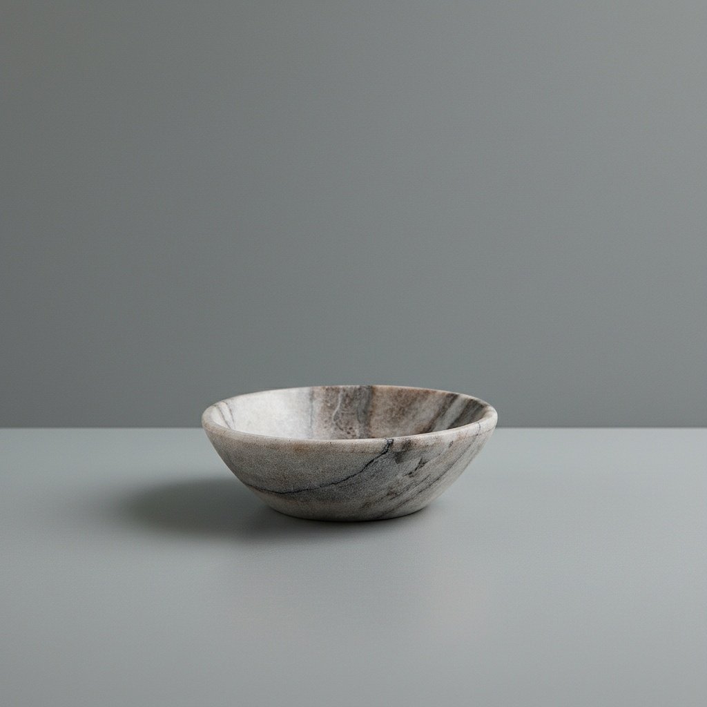 Hand-Carved Light Grey Marble Serving Bowl with Natural Markings