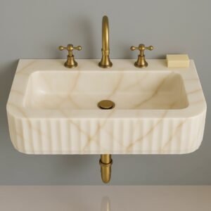 Calacatta Gold Marble Wall-Mount Sink – Handmade Italian Natural Stone Bathroom Basin