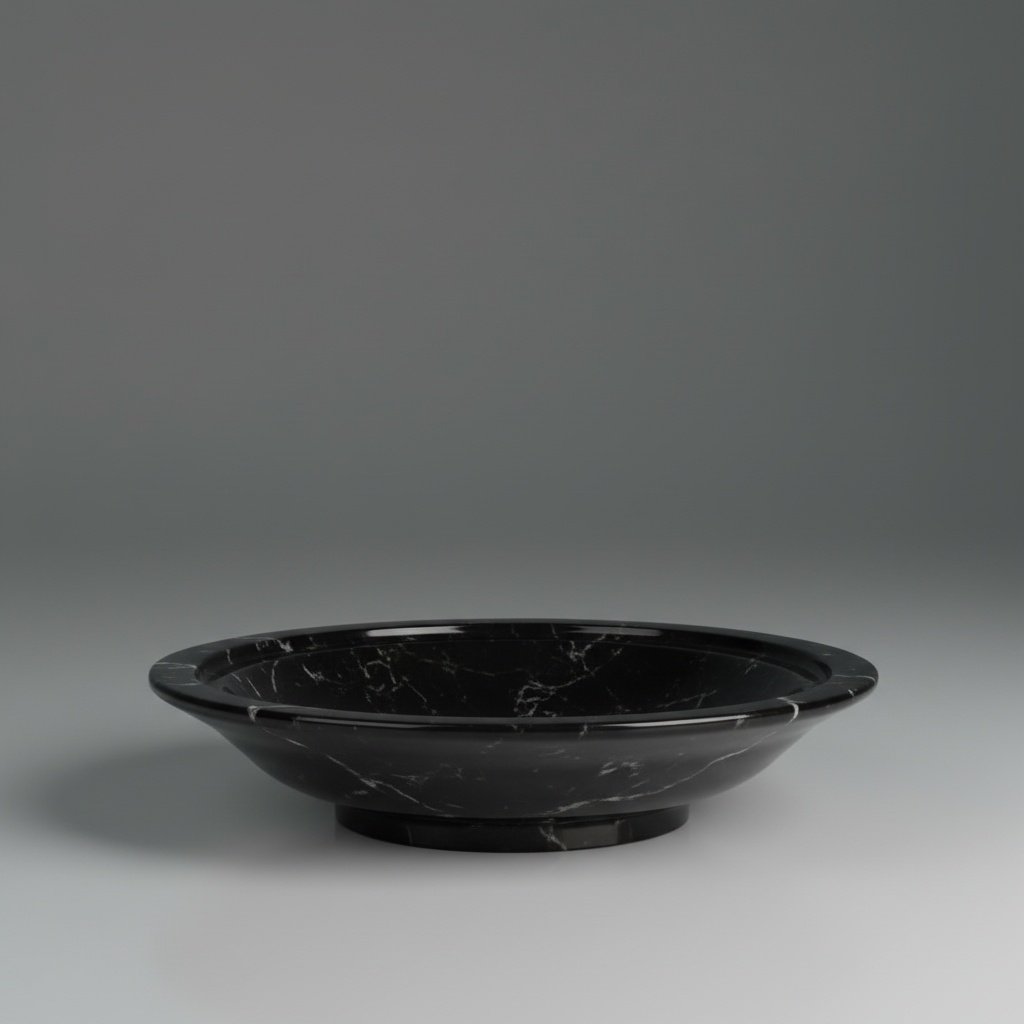 Hand-Carved Black Marble Serving Bowl & Table Centerpiece