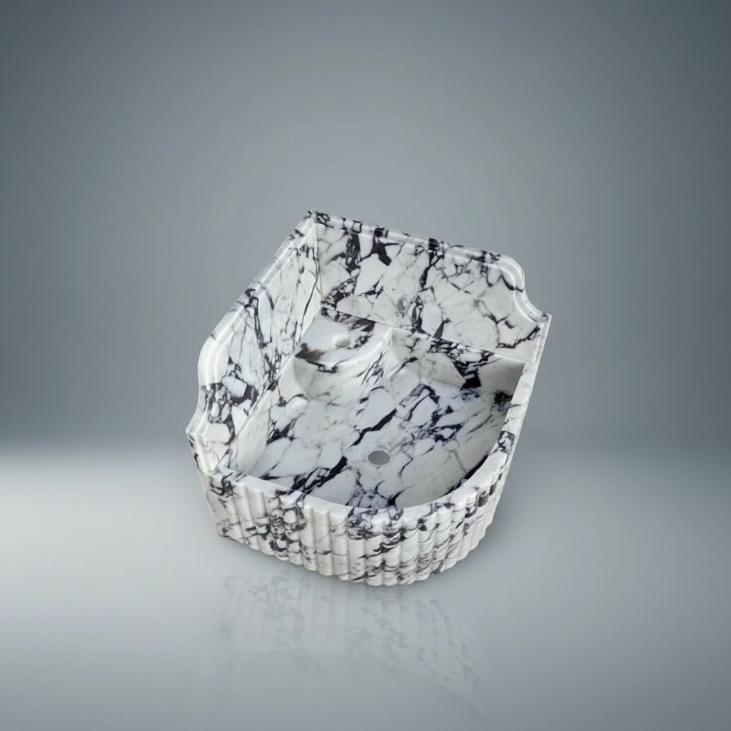 Calacatta Viola Marble Fluted Wall-Mount Corner Bathroom Sink