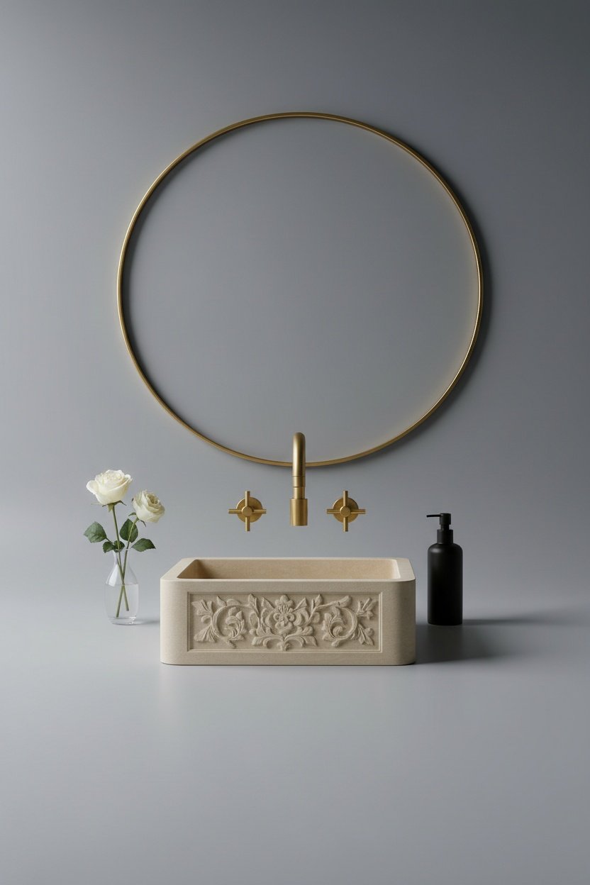 Troia Marble Bathroom Sink – Handcrafted Natural Stone Basin