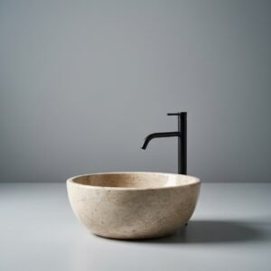 Beige Marble Vessel Sink – Handcrafted Natural Stone Bathroom Basin