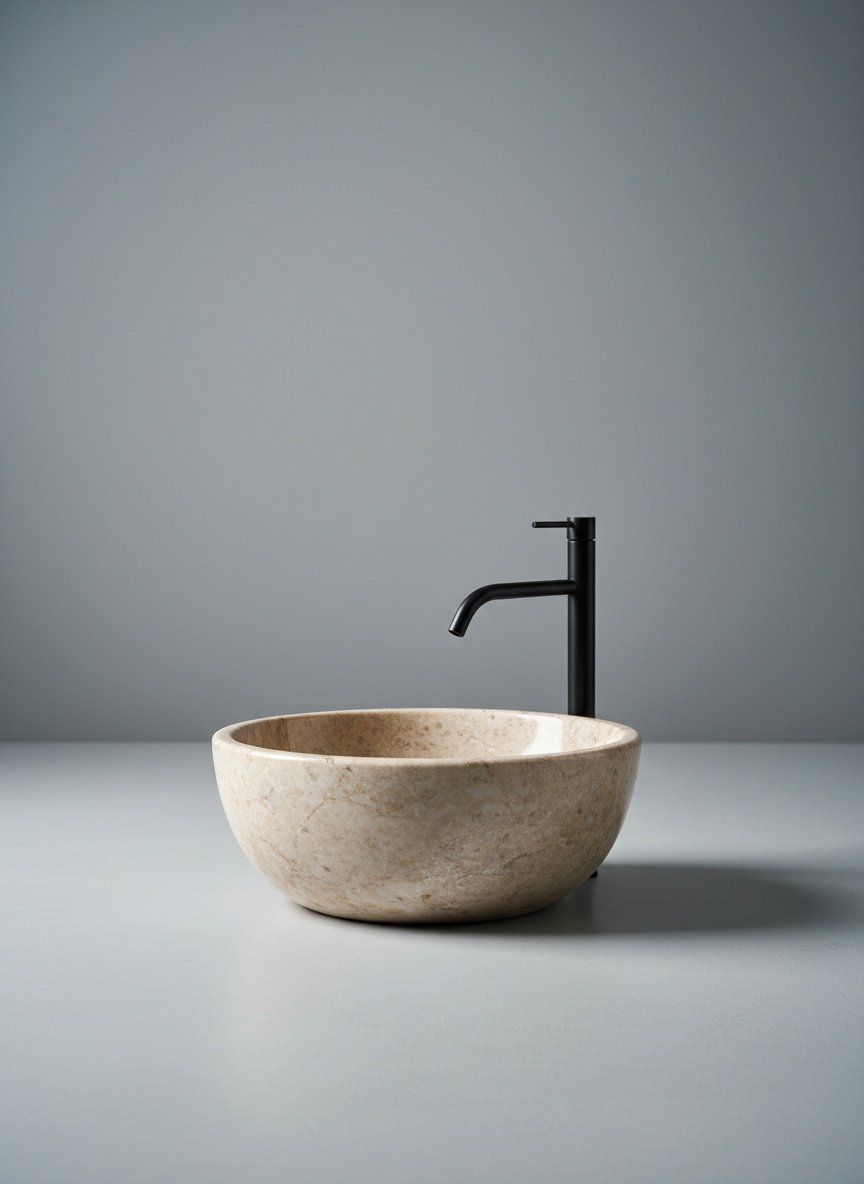Beige Marble Vessel Sink – Handcrafted Natural Stone Bathroom Basin