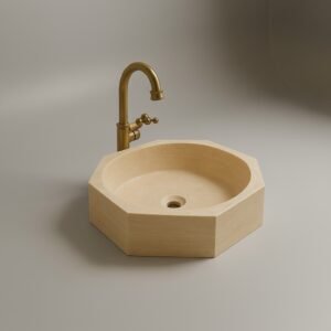 Light Beige Marble Vessel Sink – Handcrafted Natural Stone Bathroom Basin