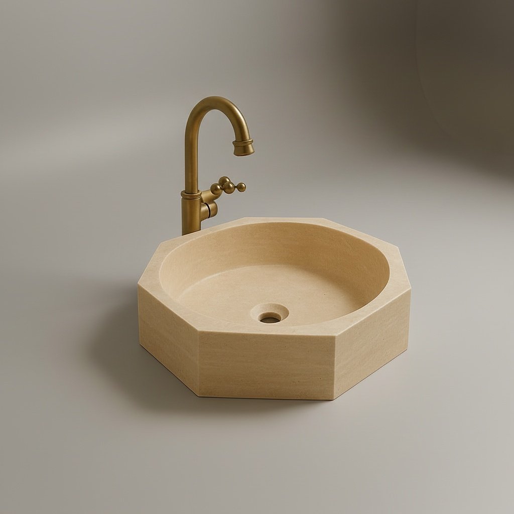 Light Beige Marble Vessel Sink – Handcrafted Natural Stone Bathroom Basin
