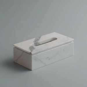 Handcrafted Statuario Marble Tissue Box Cover – Luxury Rectangular Holder for Living Room & Bathroom