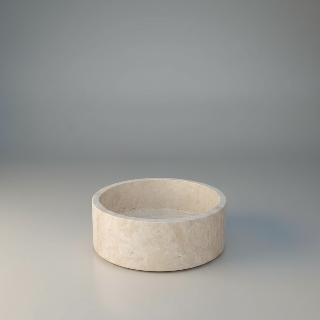 Beige Travertine Honed Vessel Sink – Above-Counter Natural Stone Bathroom Basin