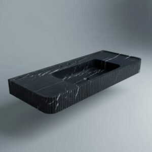 Nero Marquina Fluted Front Wall-Mount Marble Bathroom Vanity Sink