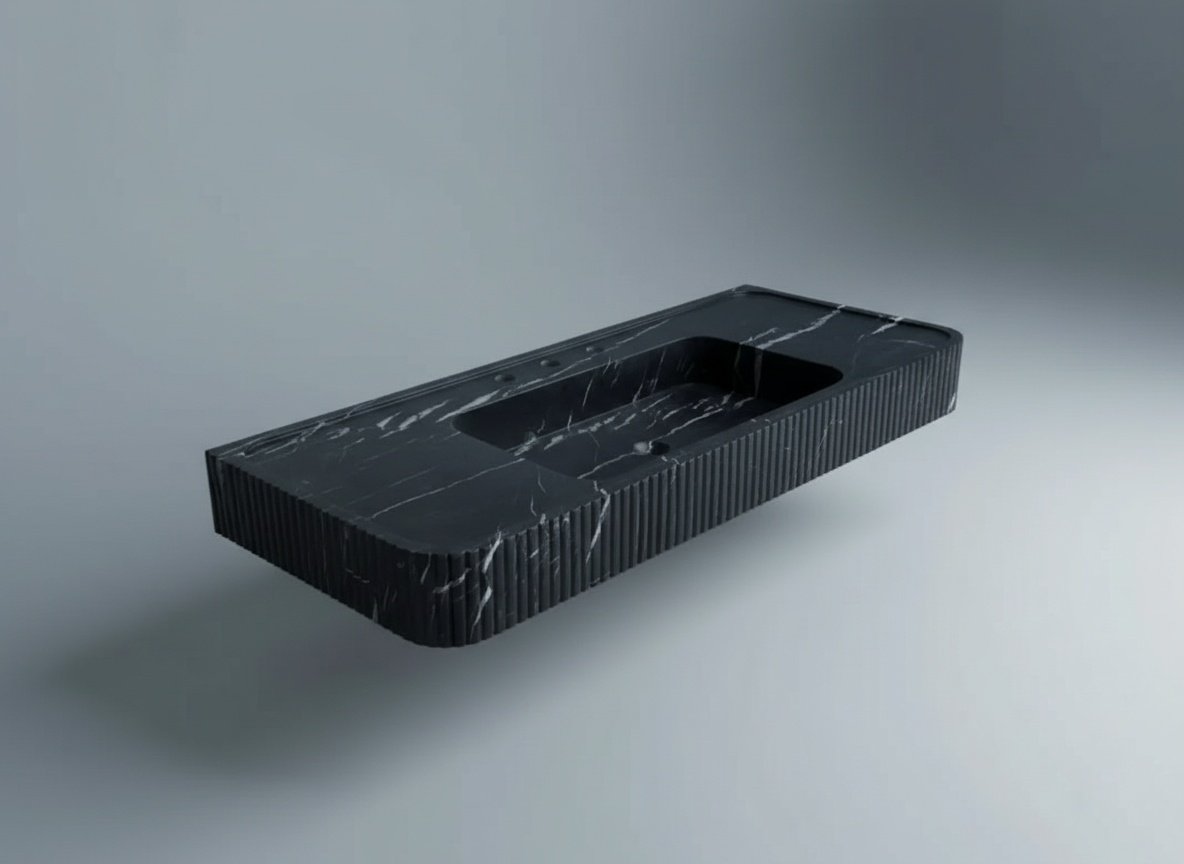 Nero Marquina Fluted Front Wall-Mount Marble Bathroom Vanity Sink