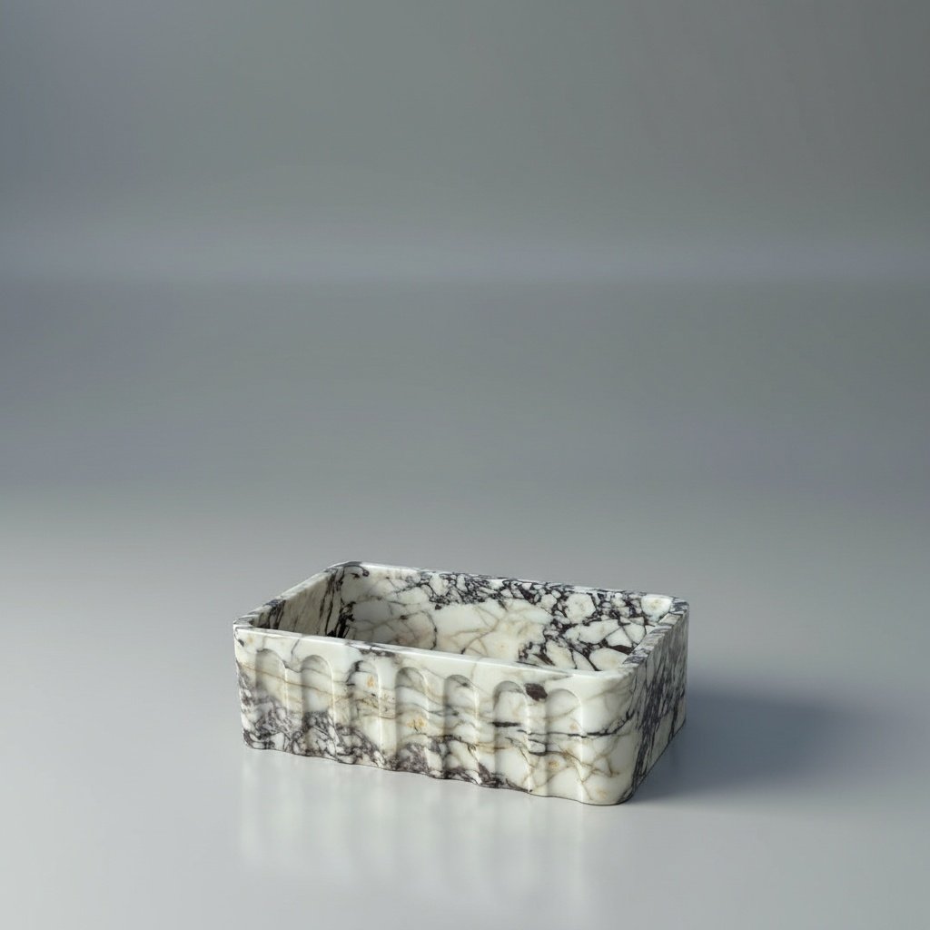 Calacatta Viola Marble Wall-Mount Bathroom Vanity Sink with Fluted Front