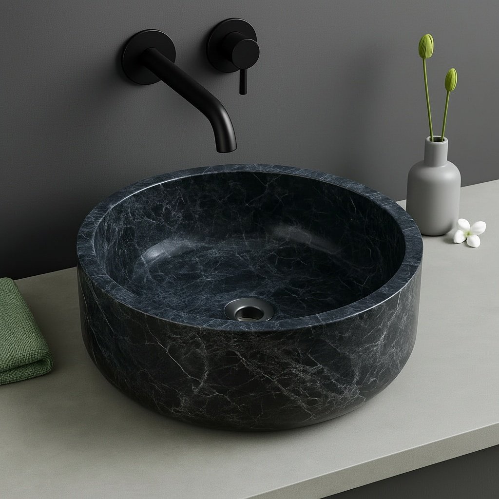 Sirius Black Marble Bathroom Sink – Natural Stone Basin