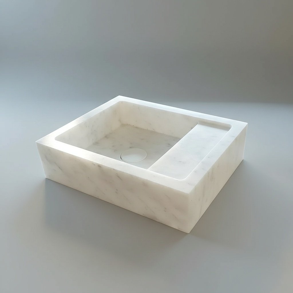 Carrara White Marble Floating Wall-Mount Bathroom Sink