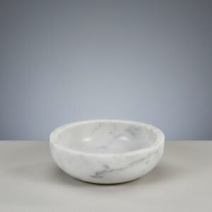 Handcrafted White Marble Round Serving Bowl with Soft Grey Veining