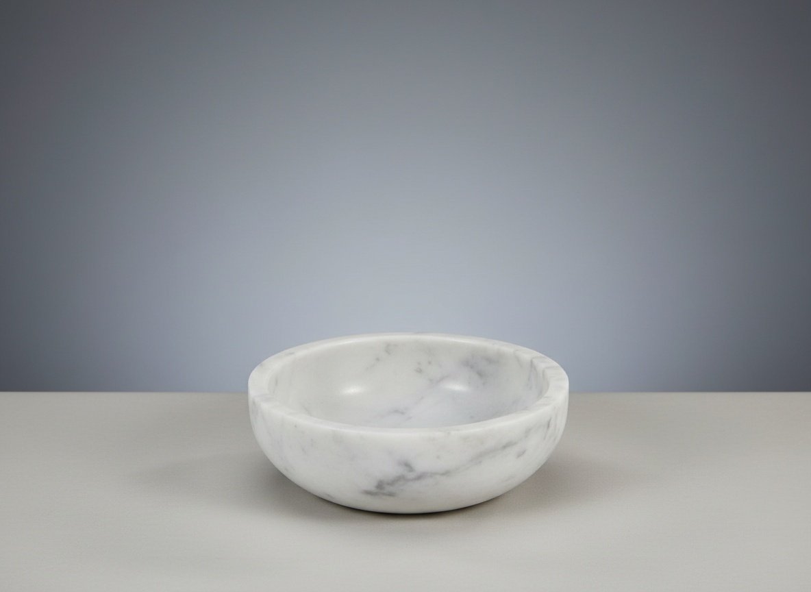 Handcrafted White Marble Round Serving Bowl with Soft Grey Veining