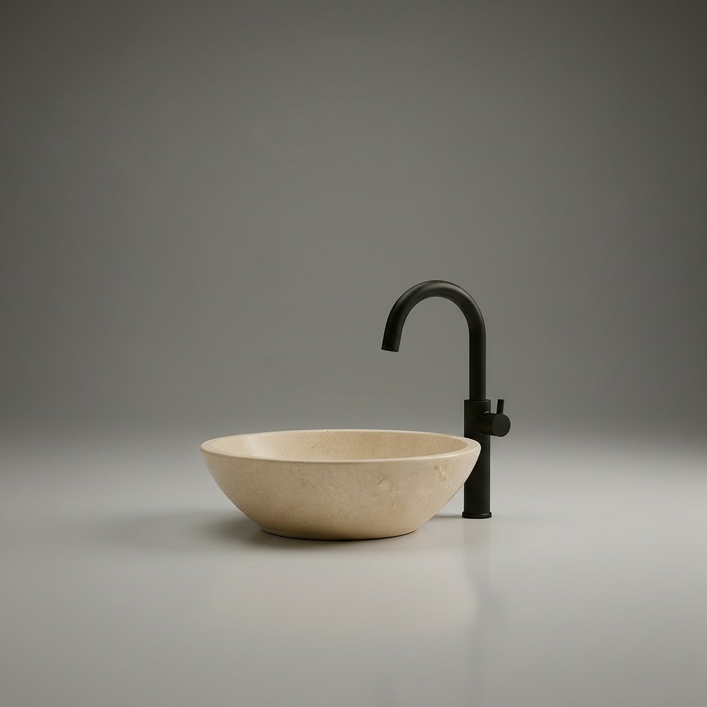 Cappuccino Marble Bathroom Vessel Sink - Natural Stone Countertop Basin