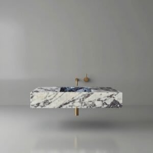 Calacatta Viola Marble Fluted Floating Wall-Mount Bathroom Vanity Sink