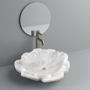 Lotus Blossom Hand-Carved Marble Vessel Sink