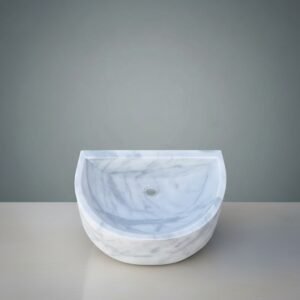 Natural Stone Carrara White Marble Floating Wall-Mount Bathroom Sink