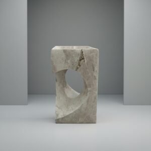 Walnut Travertine Hearth-Shaped Freestanding Pedestal Sink - Designer Bathroom Stone Basin