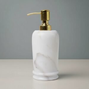 White Marble Pedestal Soap Dispenser with Gold Metal Pump