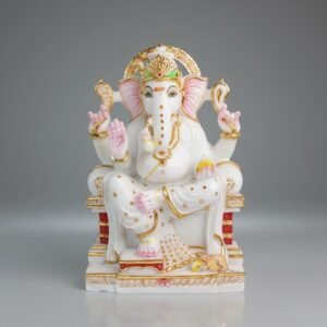 Elegant Marble Ganesha Idol, Relaxed Lalitasana Pose