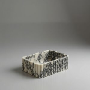Calacatta Marble Vessel Sink, Handcrafted Italian White & Black Veined Stone Basin