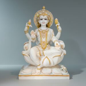 Hand-Painted Marble Goddess Lakshmi Idol on Lotus