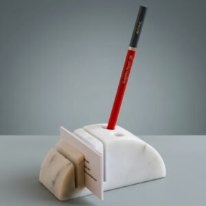 Handmade White Marble Pen Stand & Business Card Holder