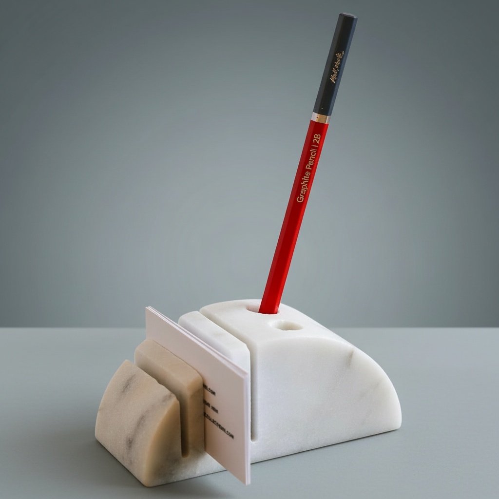 Handmade White Marble Pen Stand & Business Card Holder