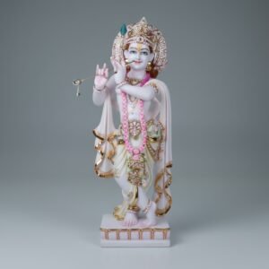 Handcrafted White Marble Lord Krishna Playing Flute Idol (Venugopal Murti Statue)