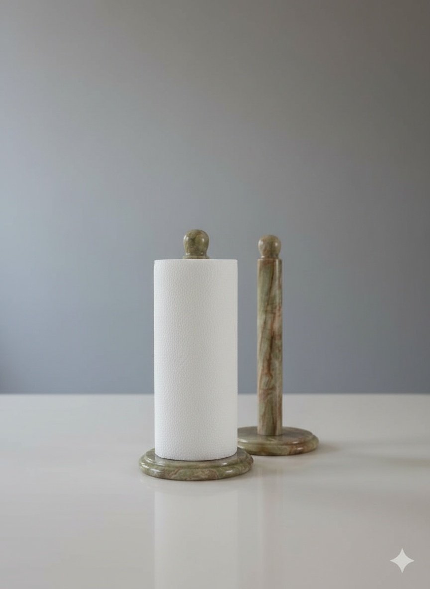 Handmade Natural Marble Paper Towel & Tissue Roll Holder – Stone Kitchen Counter Organizer